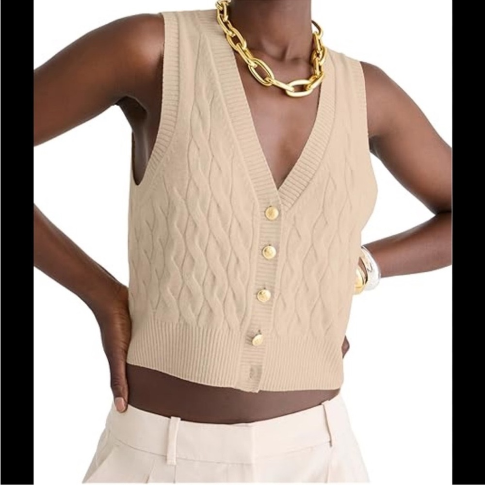 J. Crew Sleeveless Cable Knit Cashmere Vest